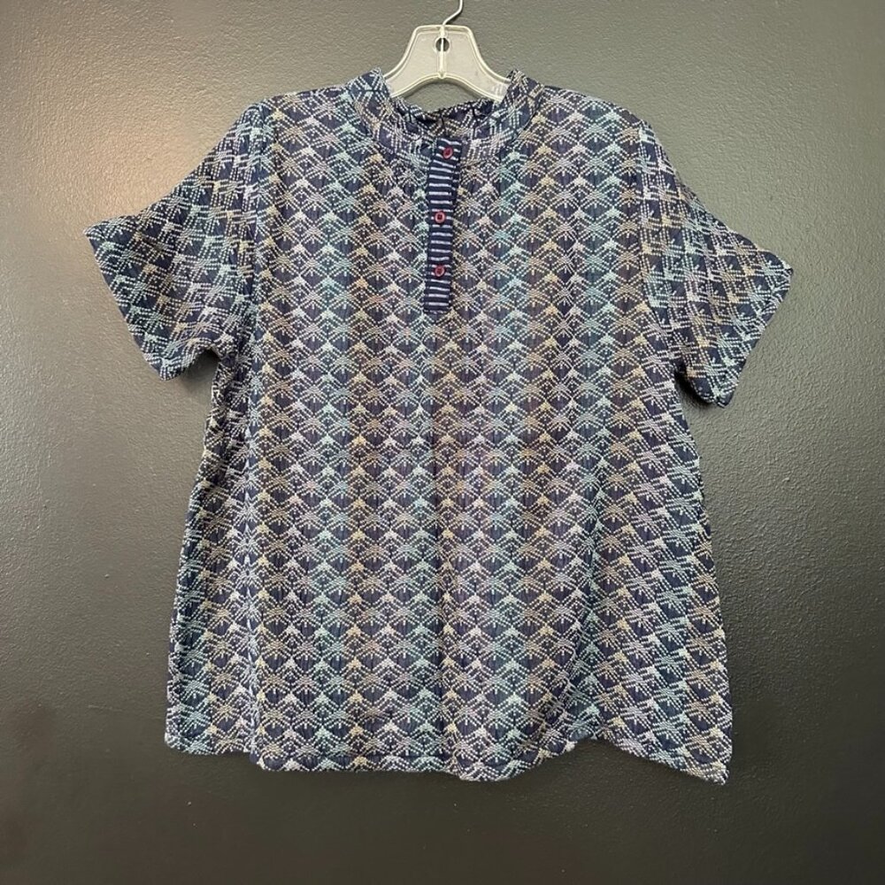 Ace & Jig Blue Geometric Short Sleeve Henley Blouse